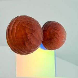 Alexis Bittar Vintage Hand-Carved & Painted Amber Lucite Dome Clip-On Earrings